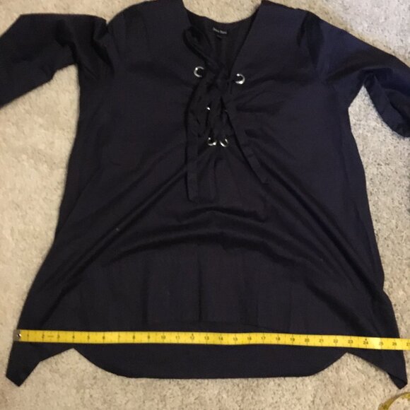 Dark Navy Blue Cotton Lace Up Handkerchief Hem Sailor Blouse - Picture 12 of 16